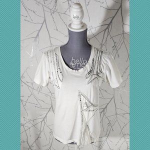 Diesel White Abstract Artsy Line Drawing Round Neck Tee